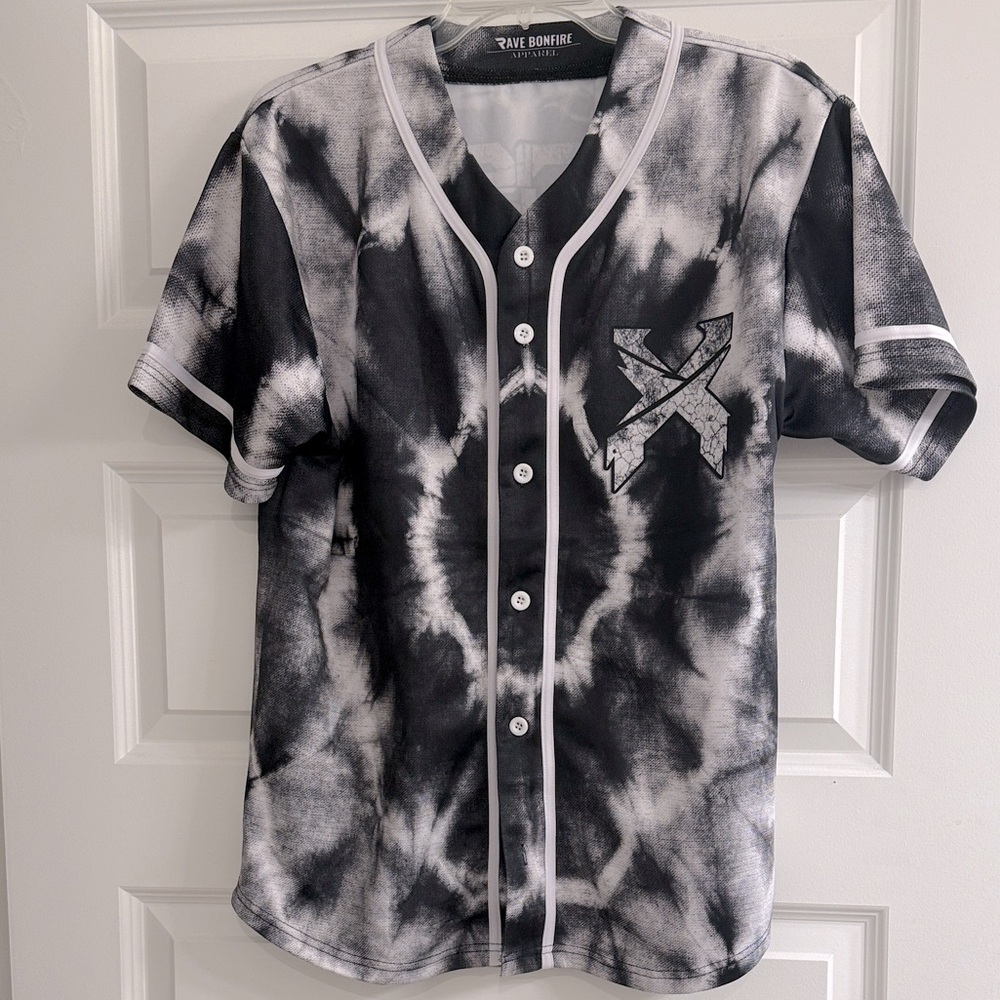 Excision baseball jersey size Small unisex black & white tie dye